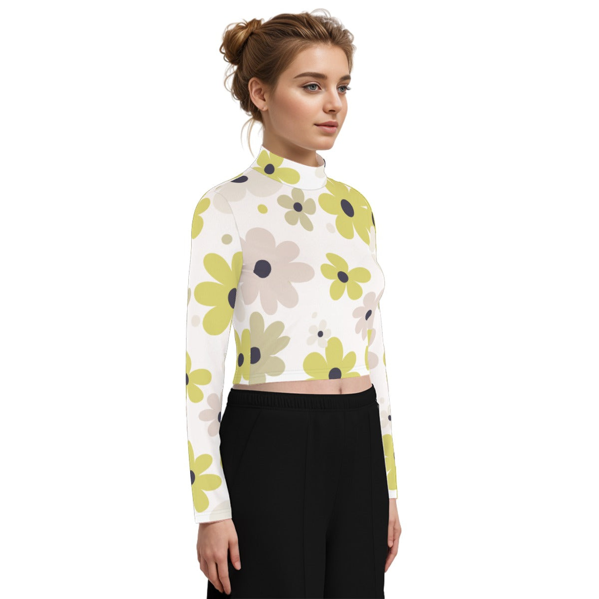 Eco-Friendly All-Over Print Women's Turtleneck T-shirt With Long Sleeve