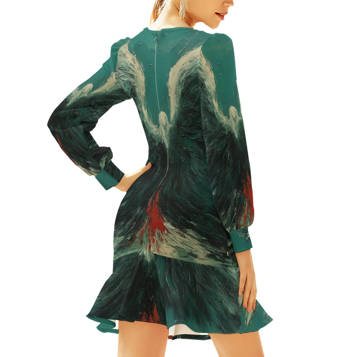 All-Over Print Women's Ruffle Hem Skinny Dress