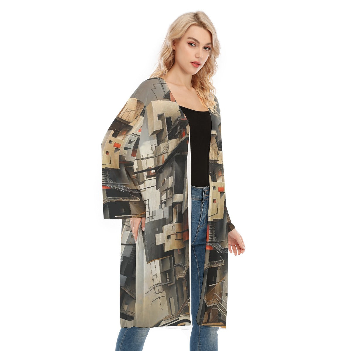 All- Over Print Women's Long Sleeve Mesh Cardigan