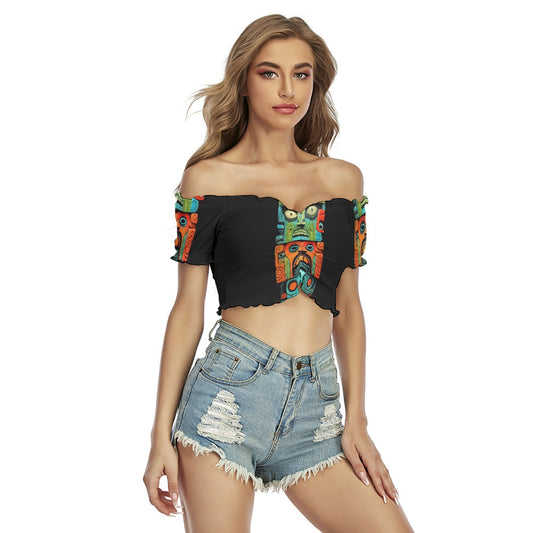 All-Over Print Women's One-shoulder Off-the-navel Short Sleeve T-shirt