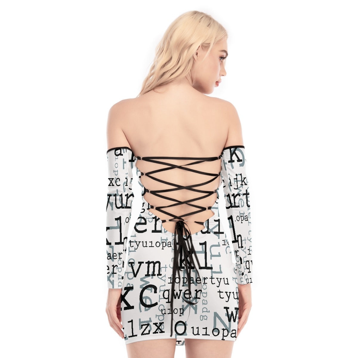 All-Over Print Women's Off-shoulder Back Lace-up Dress