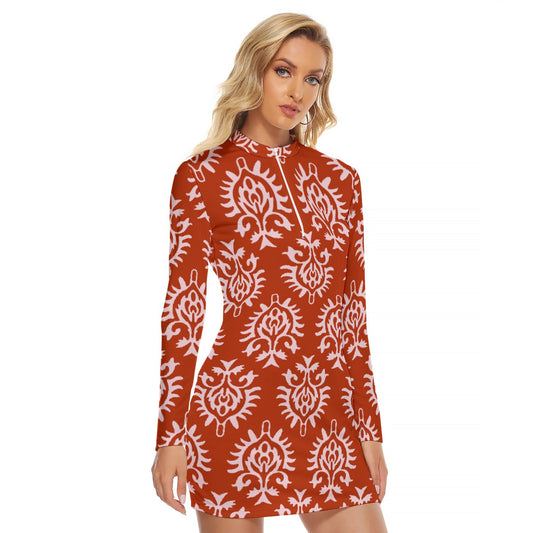 All-Over Print Women's Zip Front Tight Dress