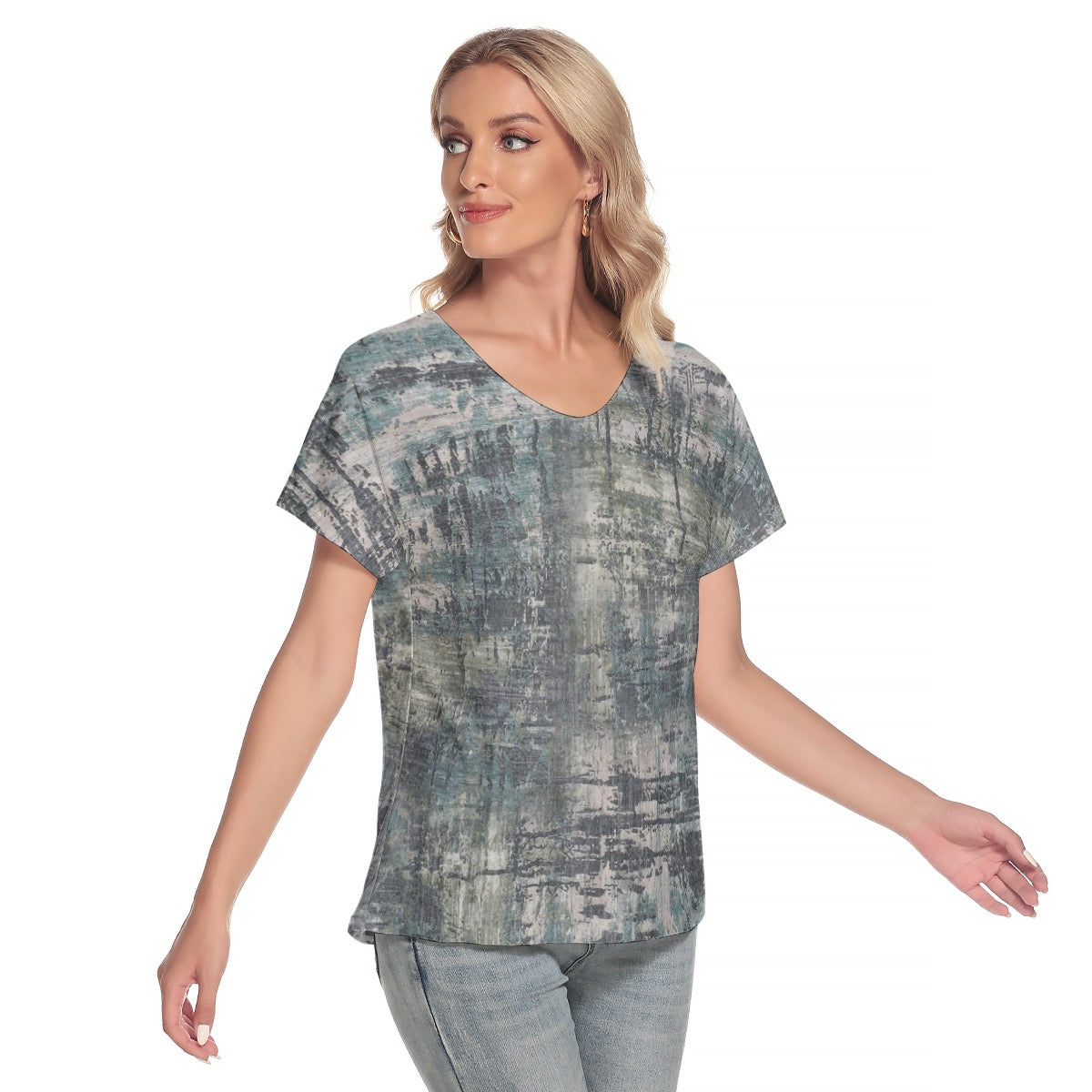 All-Over Print Women's Loose V-neck Short Sleeve T-shirt