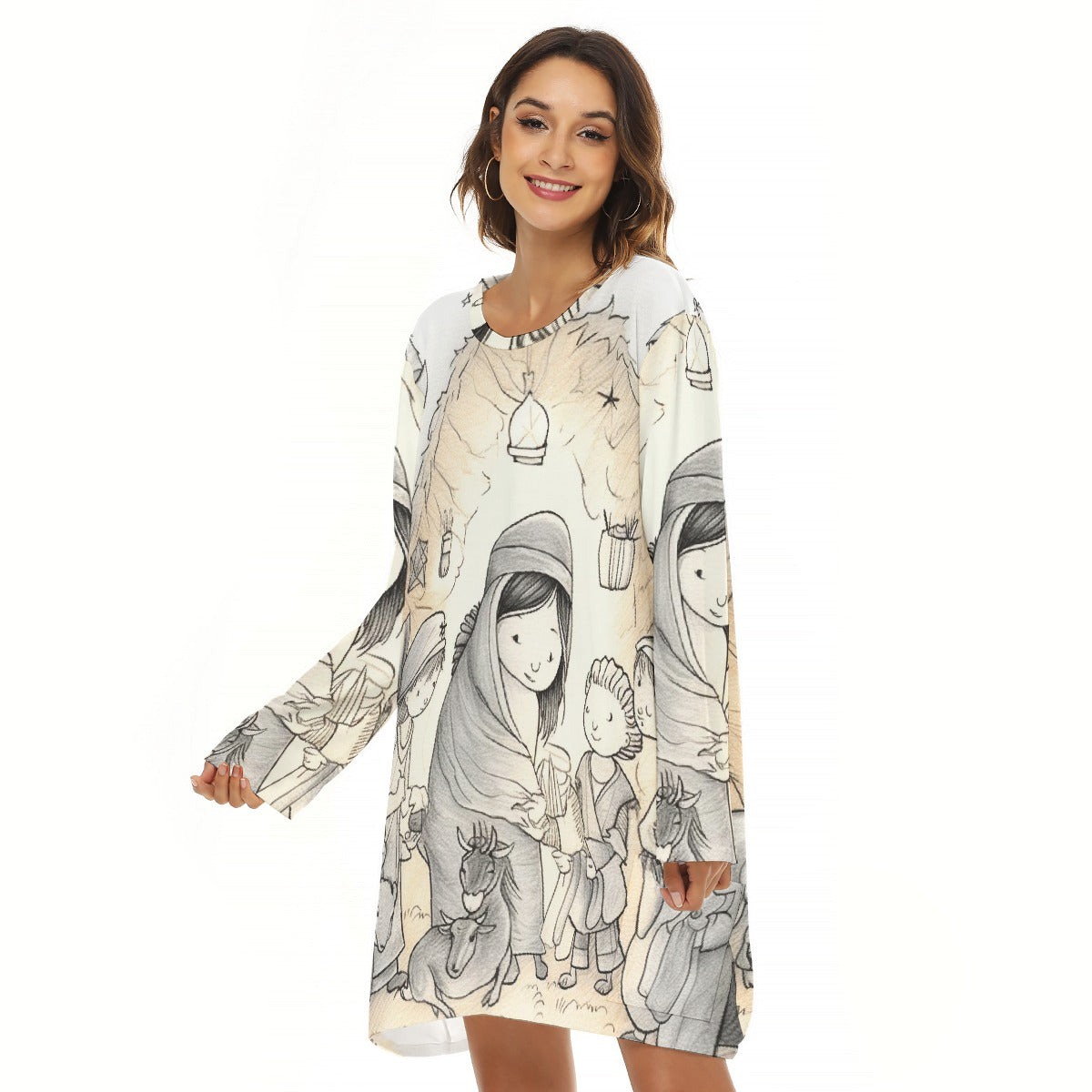 All-Over Print  Women's Loose Crew Neck Dress