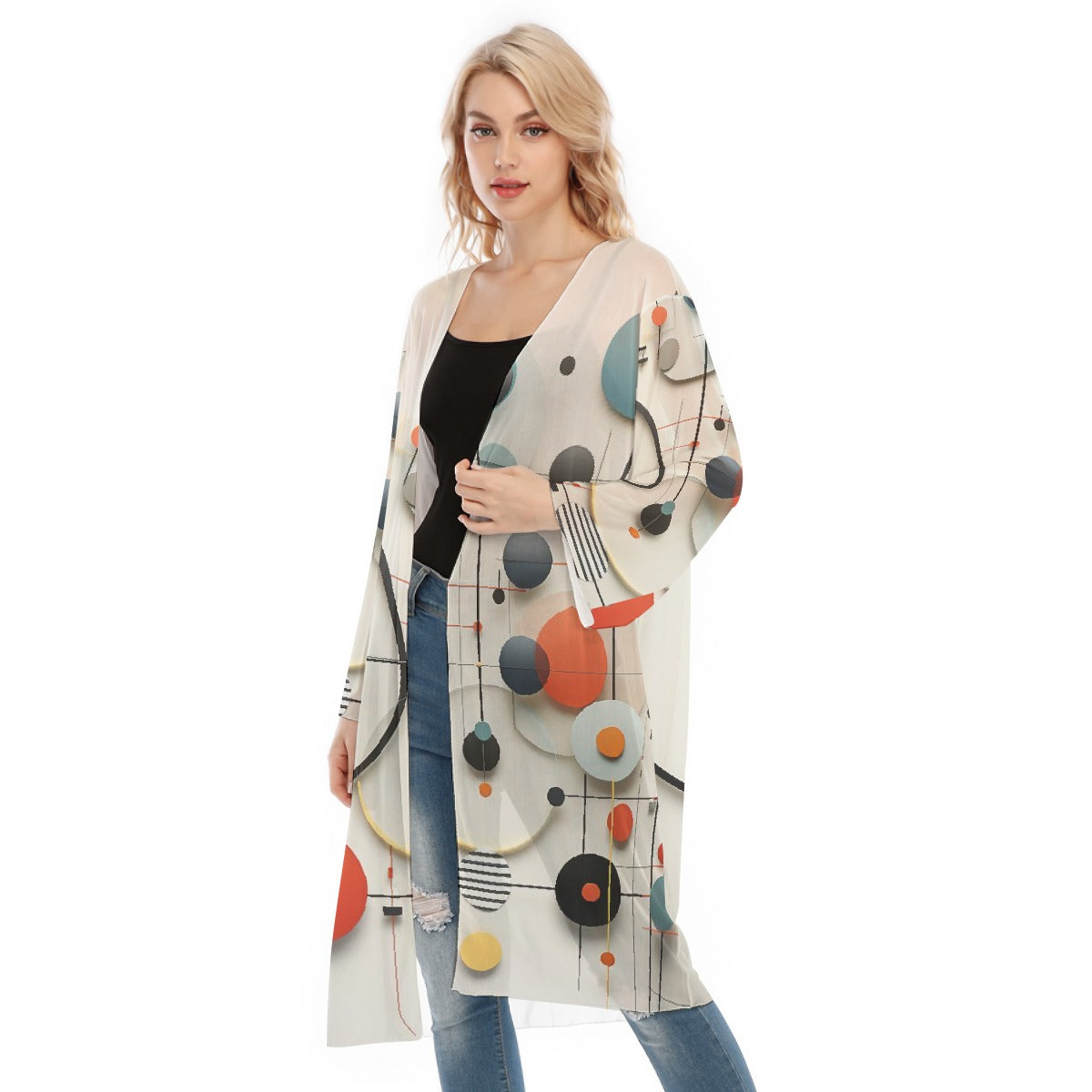 All- Over Print Women's Long Sleeve Mesh Cardigan