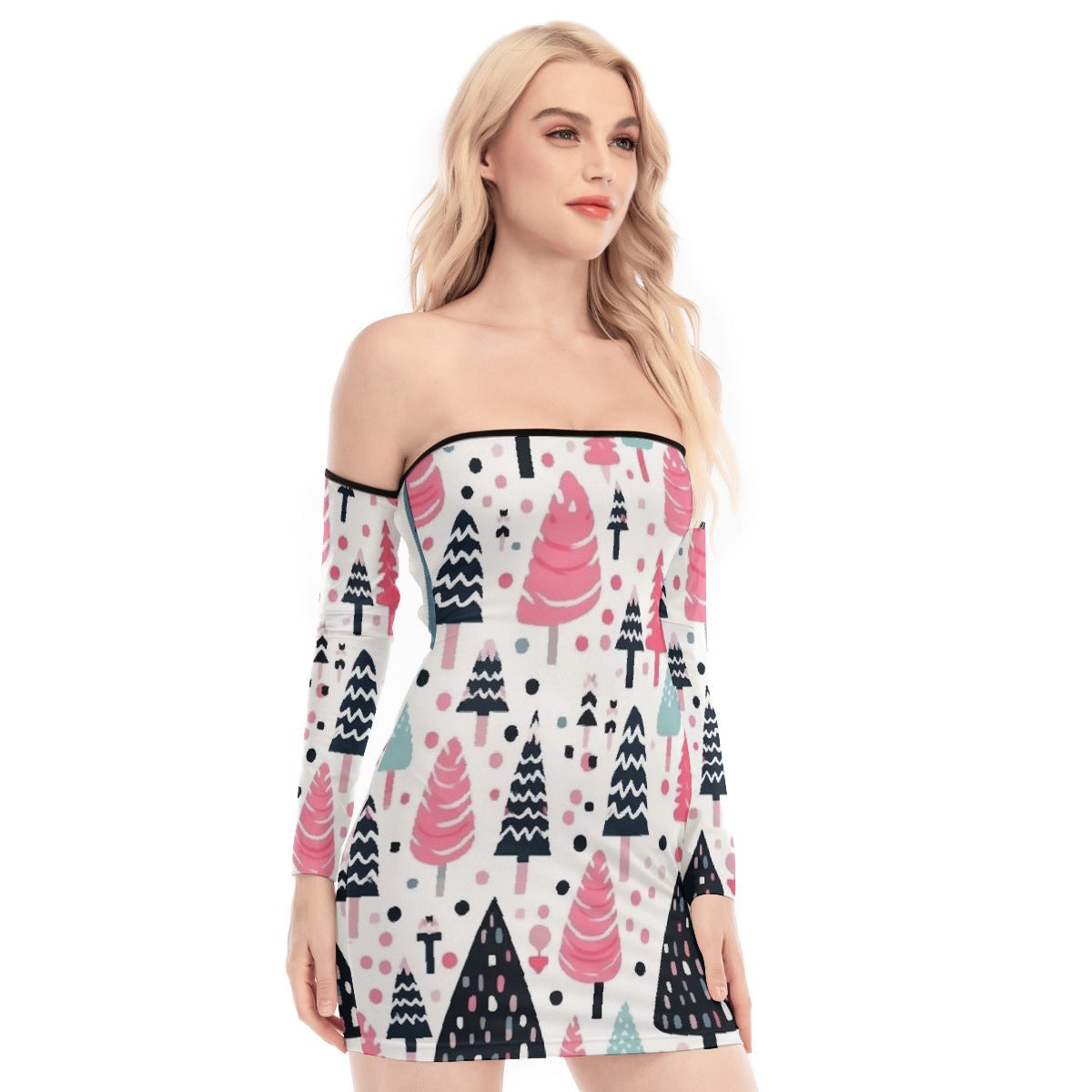 All-Over Print Women's Off-shoulder Back Lace-up Dress