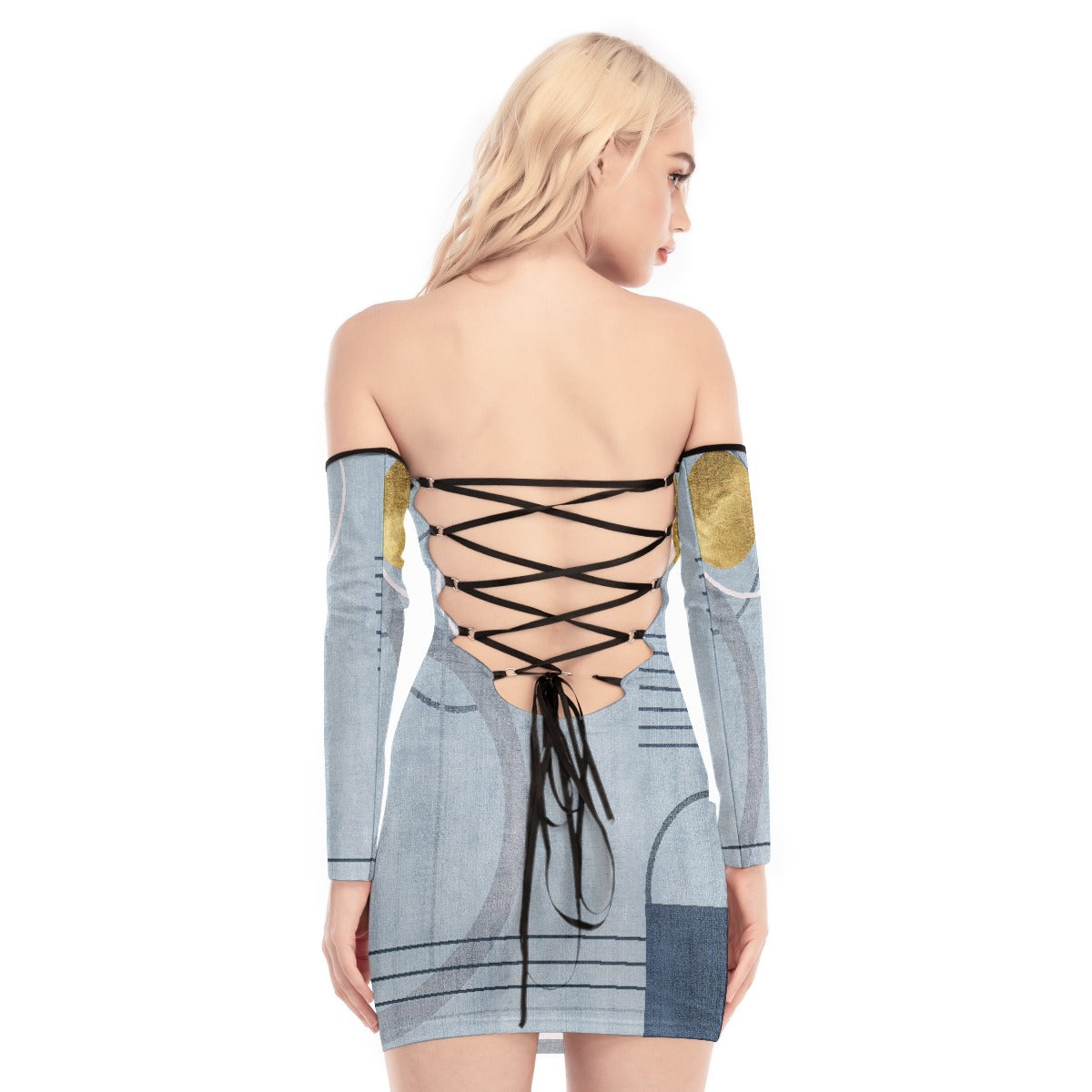 All-Over Print Women's Off-shoulder Back Lace-up Dress