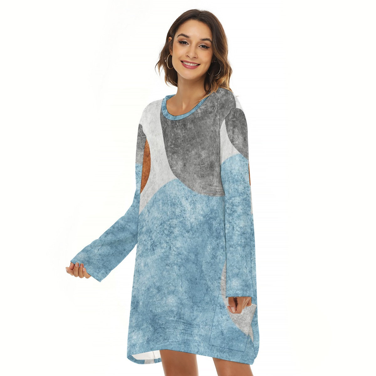 All-Over Print  Women's Loose Crew Neck Dress