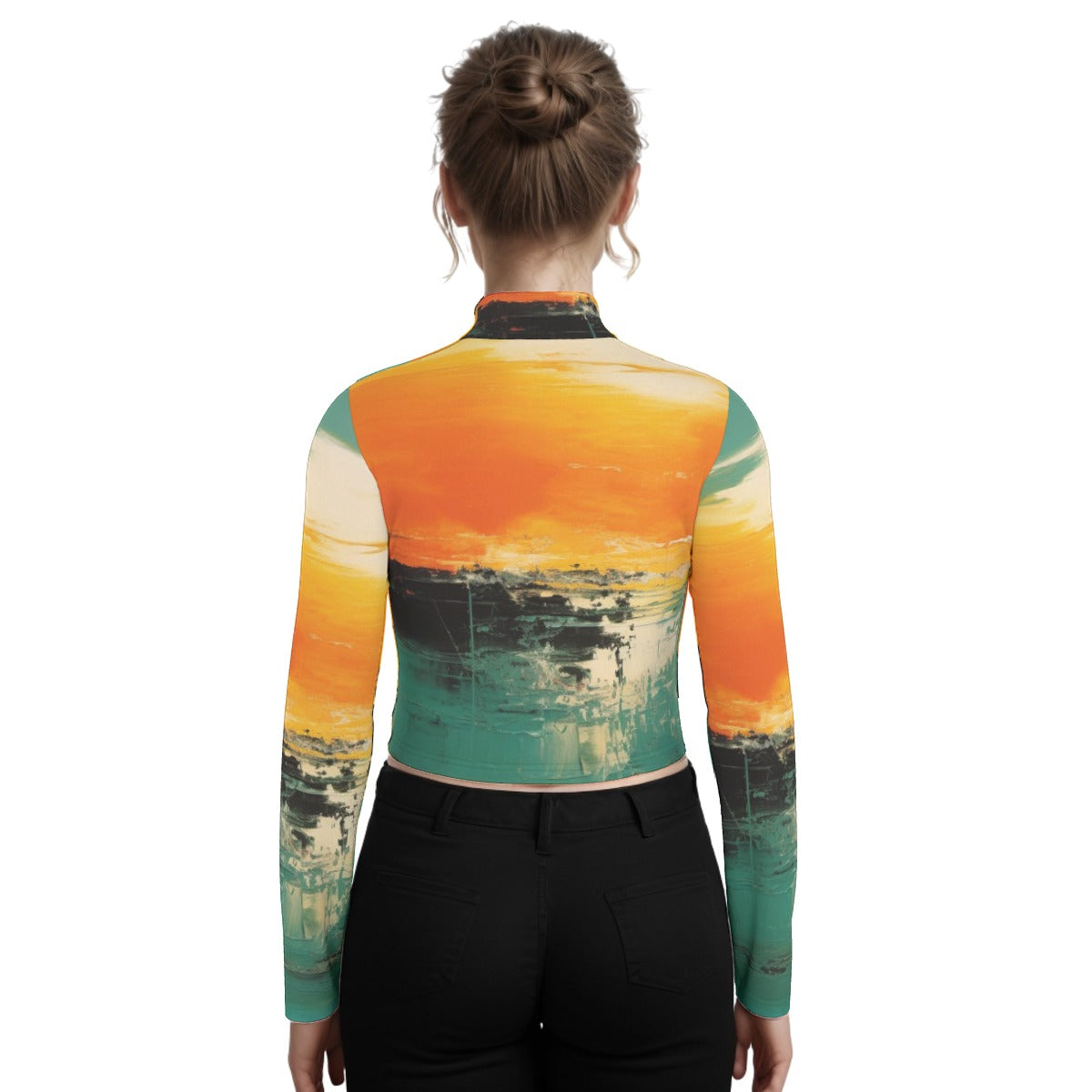 Eco-Friendly All-Over Print Women's Turtleneck T-shirt With Long Sleeve