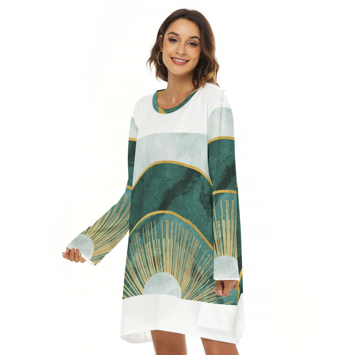 All-Over Print  Women's Loose Crew Neck Dress