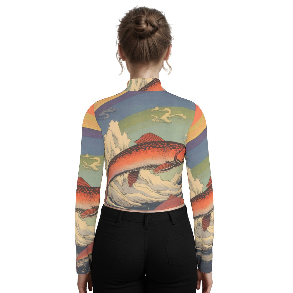 Eco-Friendly All-Over Print Women's Turtleneck T-shirt With Long Sleeve