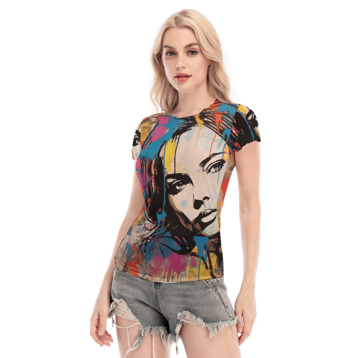 All-Over Print Women's Short Sleeve Mesh Blouse