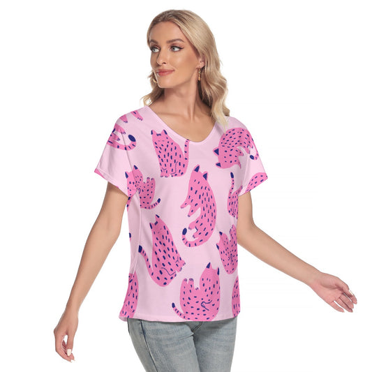 All-Over Print Women's Loose V-neck Short Sleeve T-shirt