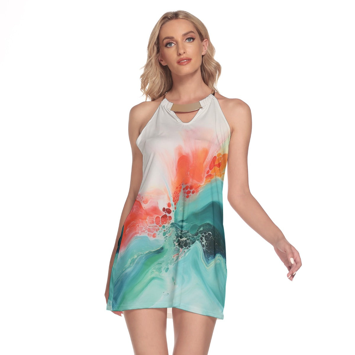 All-Over Print Women's Round Neck Above Knee Dress