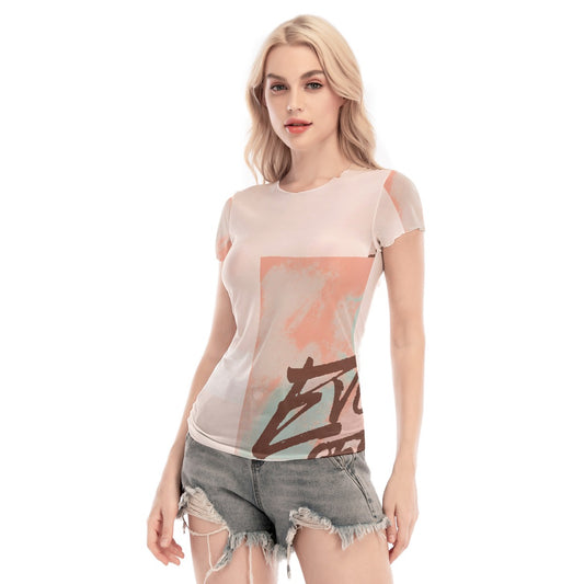 All-Over Print Women's Short Sleeve Mesh Blouse