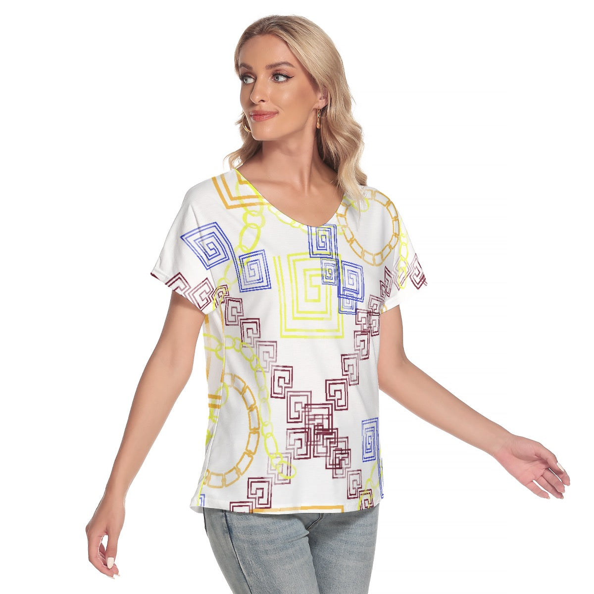 All-Over Print Women's Loose V-neck Short Sleeve T-shirt