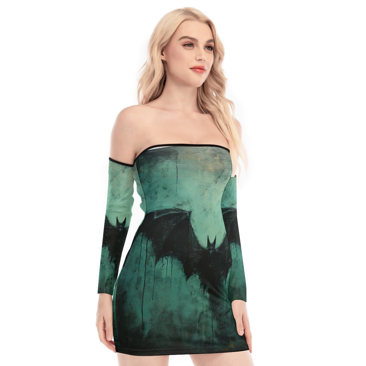 All-Over Print Women's Off-shoulder Back Lace-up Dress