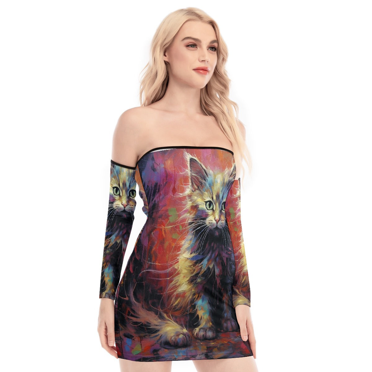 All-Over Print Women's Off-shoulder Back Lace-up Dress