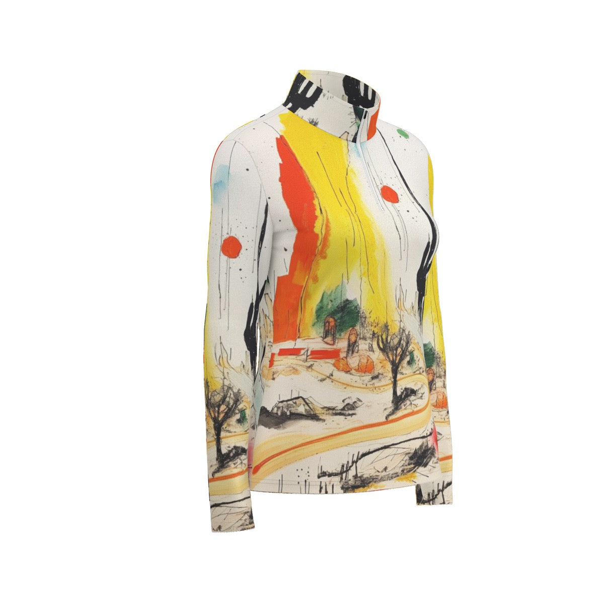 All-Over Print Women's Sports Collar Jersey With Long Sleeve