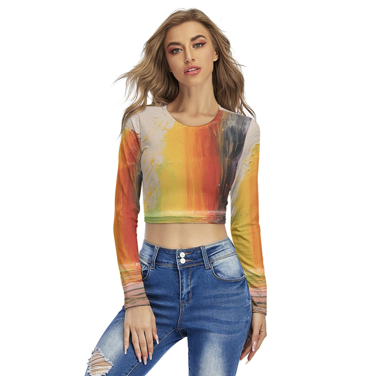 All-Over Print Women's Round Neck Crop Top T-Shirt