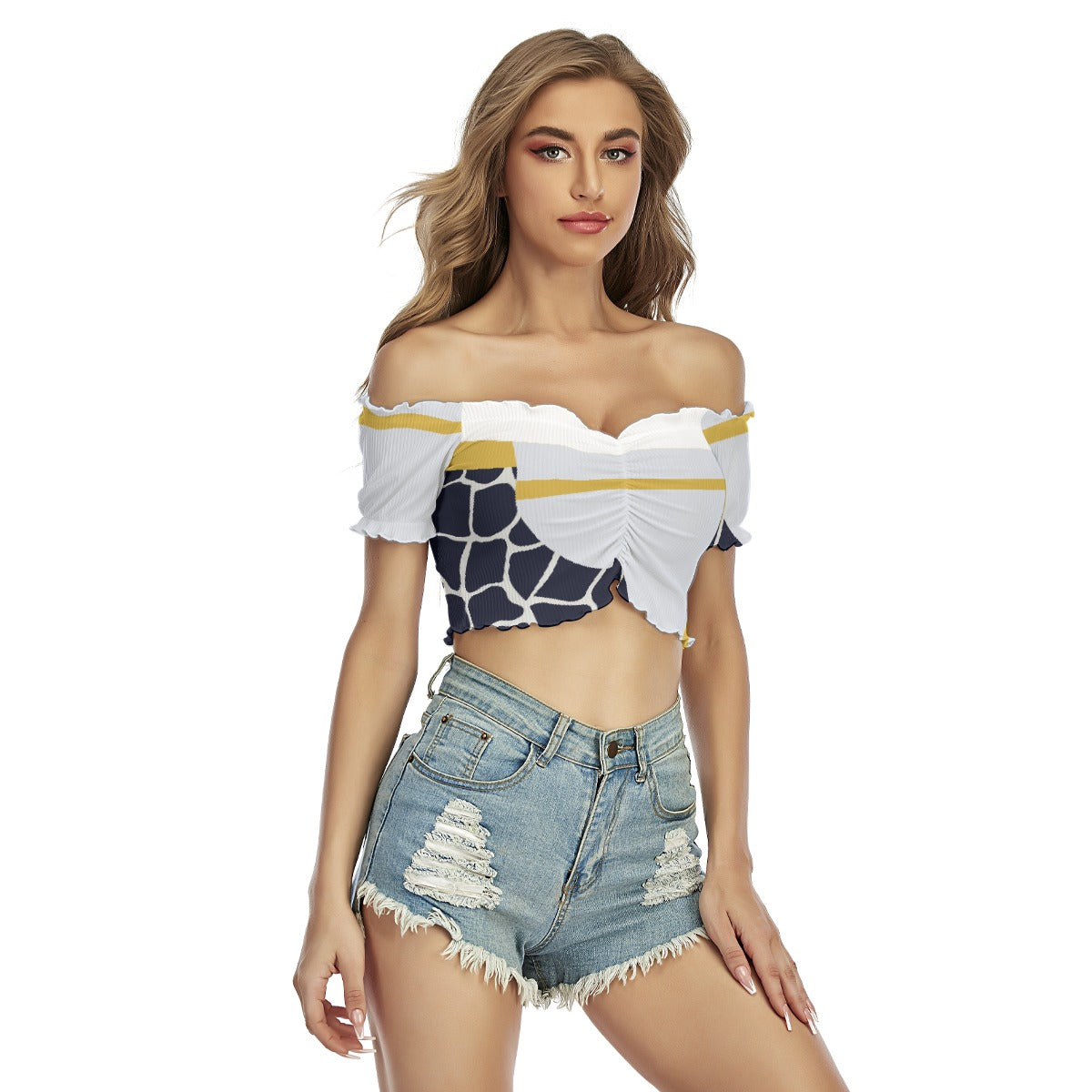 All-Over Print Women's One-shoulder Off-the-navel Short Sleeve T-shirt