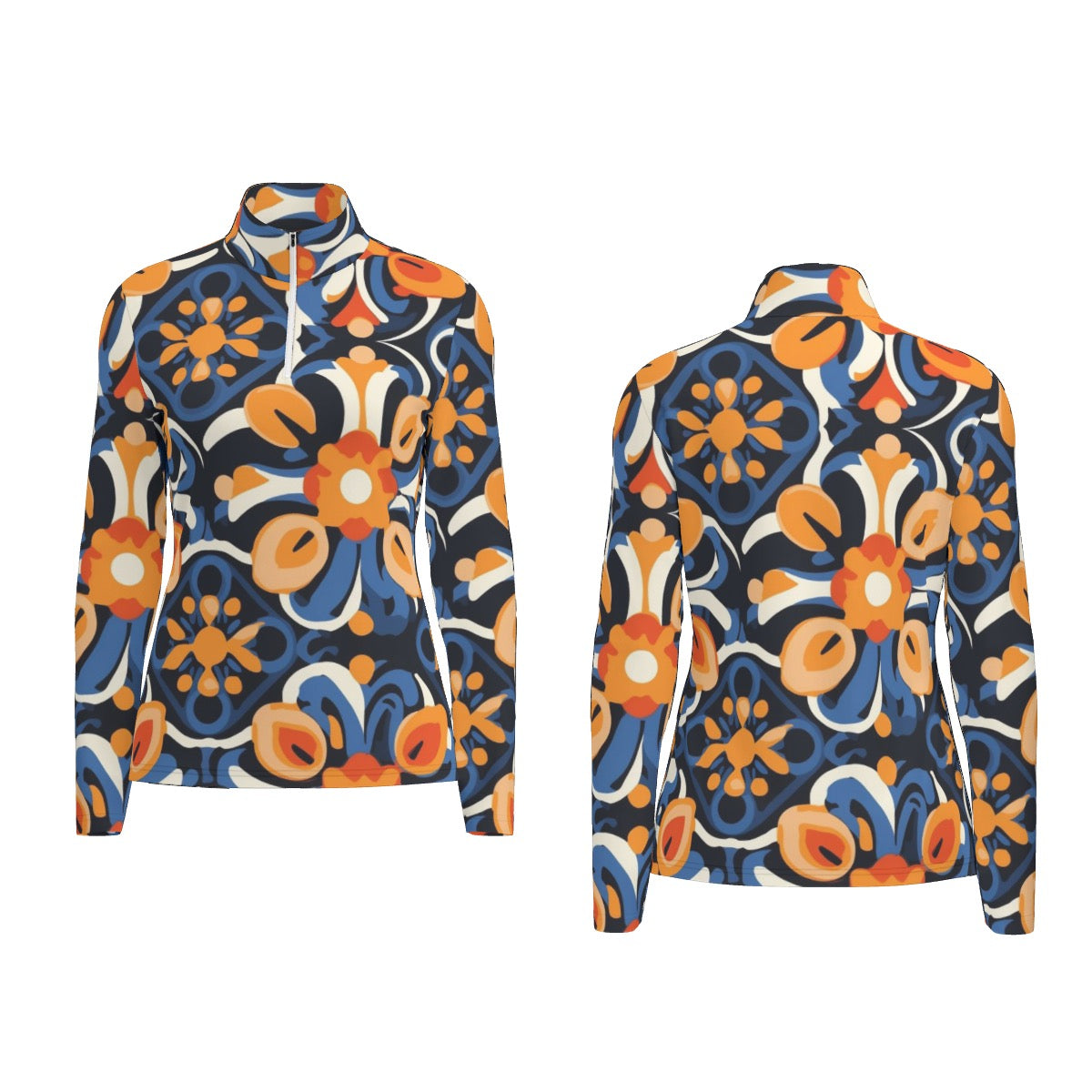 All-Over Print Women's Sports Collar Jersey With Long Sleeve