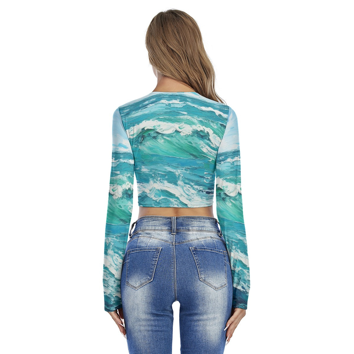 All-Over Print Women's Round Neck Crop Top T-Shirt