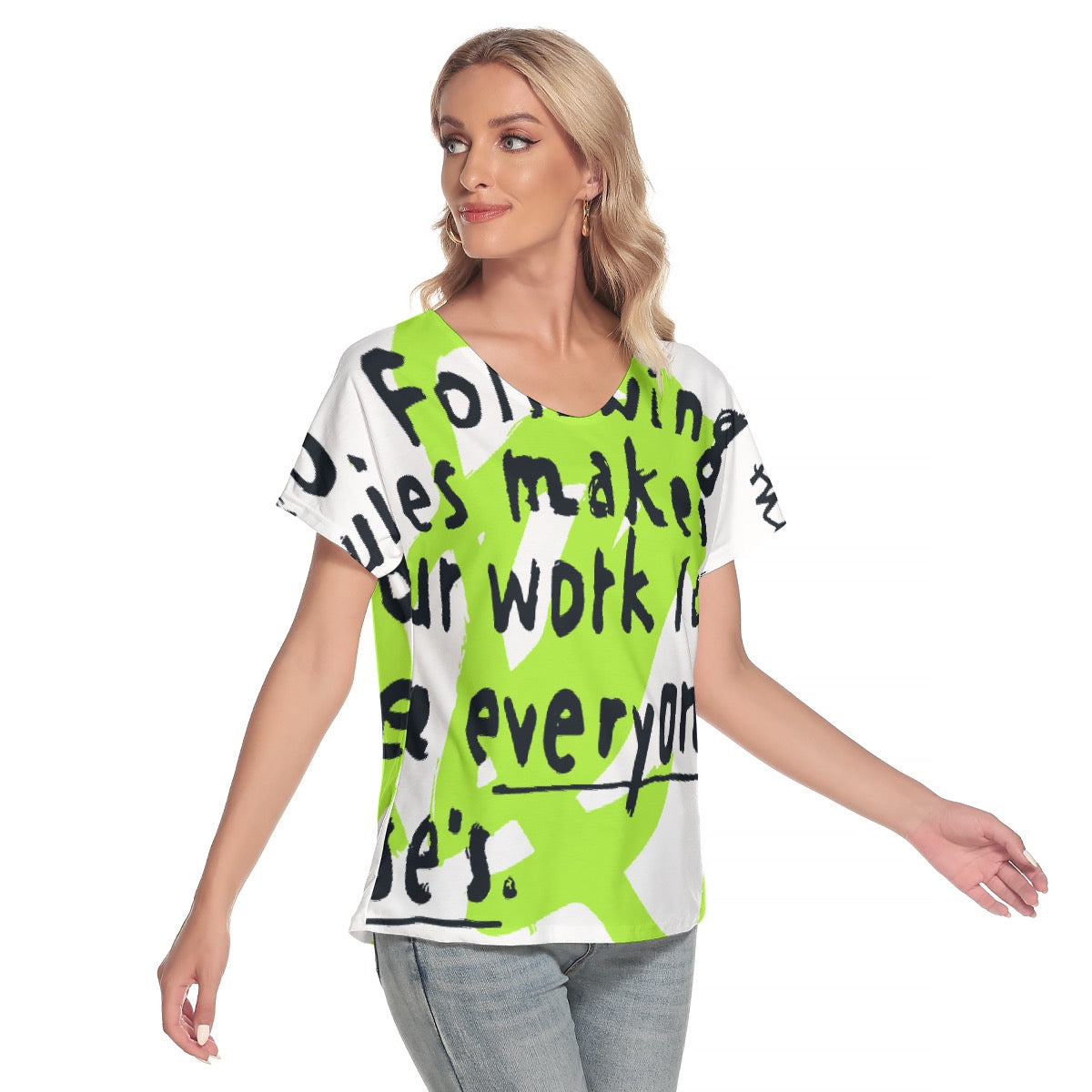 All-Over Print Women's Loose V-neck Short Sleeve T-shirt