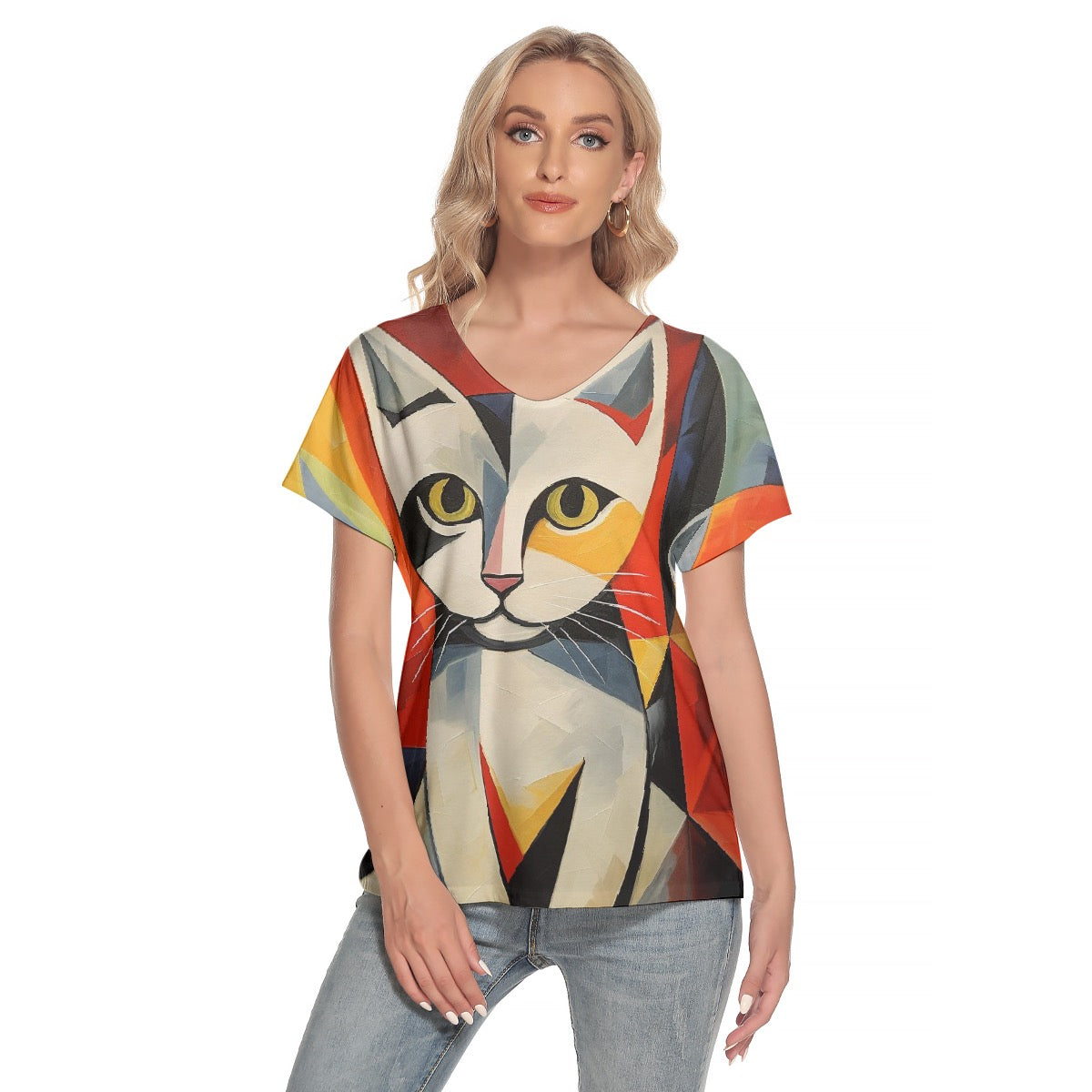 All-Over Print Women's Loose V-neck Short Sleeve T-shirt