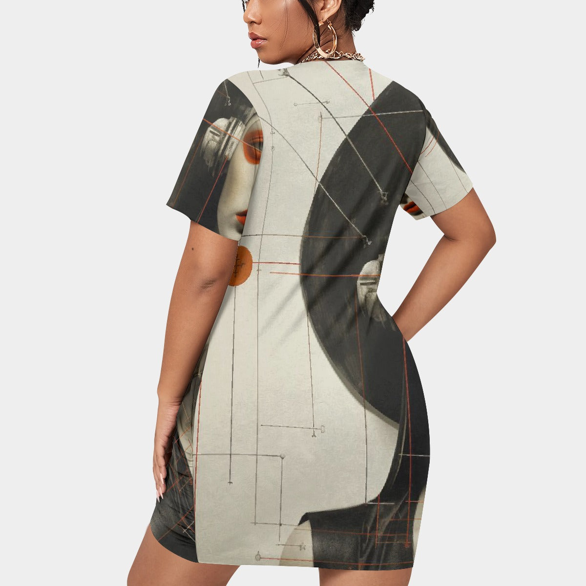 All-Over Print Women’s Stacked Hem Dress With Short Sleeve（Plus Size）