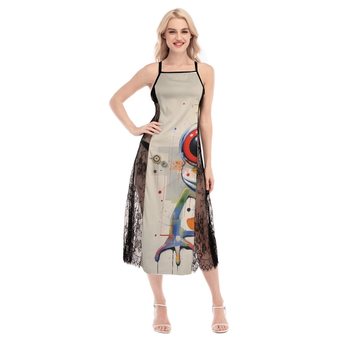 All-Over Print Women's Lace Cami Cross Back Dress