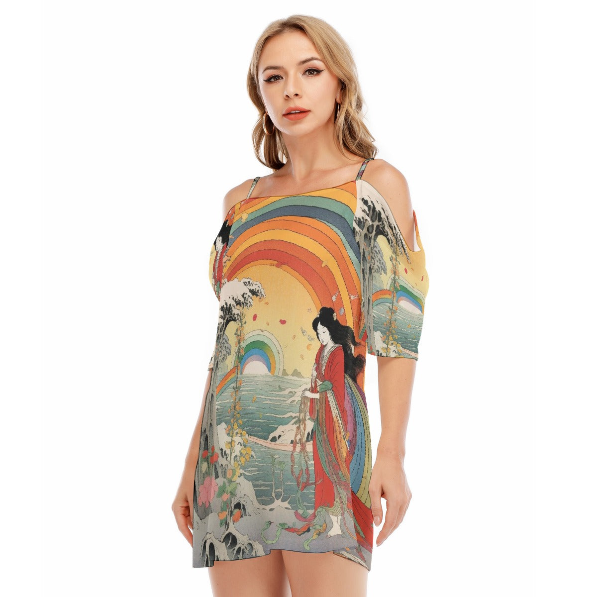 All-Over Print Women's Off-shoulder Cami Dress