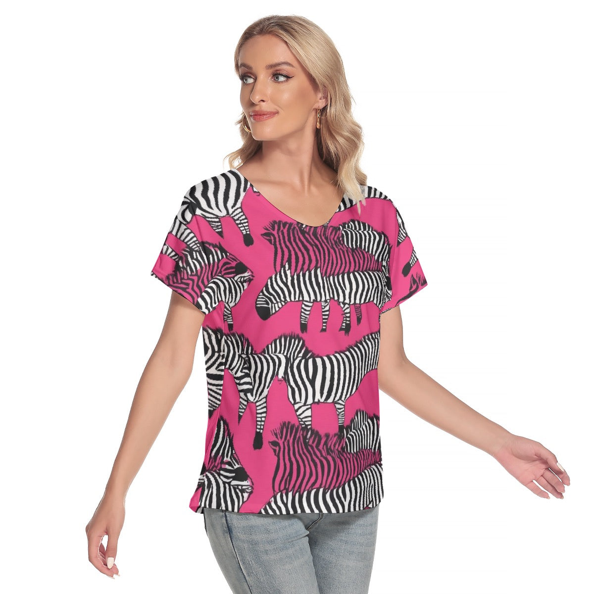 All-Over Print Women's Loose V-neck Short Sleeve T-shirt