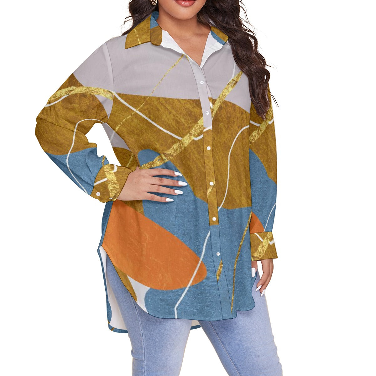 All-Over Print Women's Shirt With Long Sleeve(Plus Size)