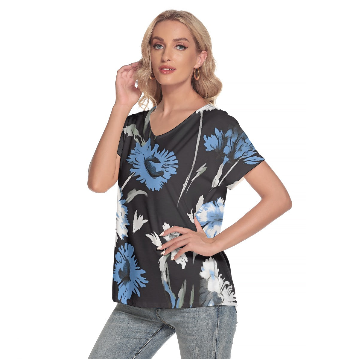 All-Over Print Women's Loose V-neck Short Sleeve T-shirt