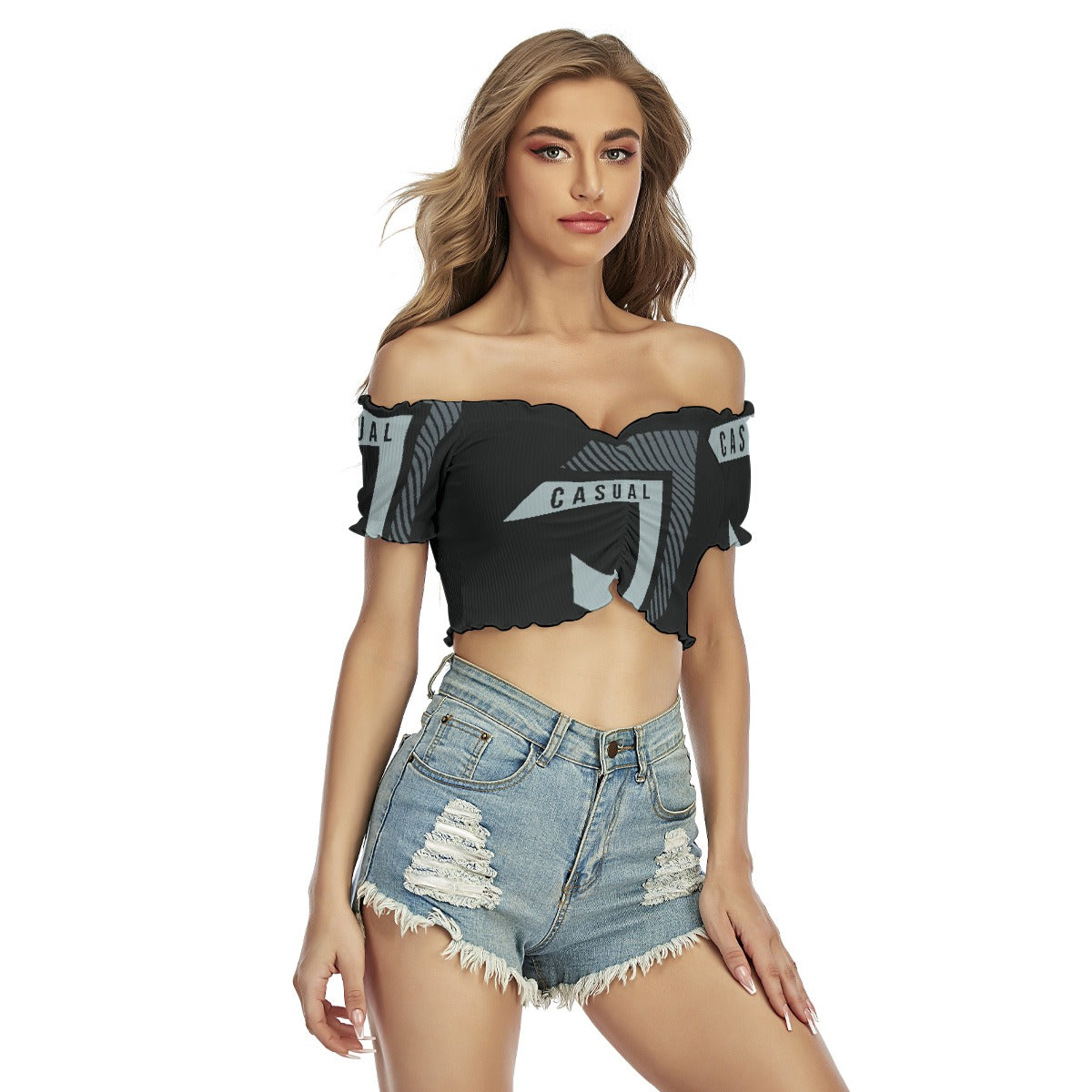 All-Over Print Women's One-shoulder Off-the-navel Short Sleeve T-shirt