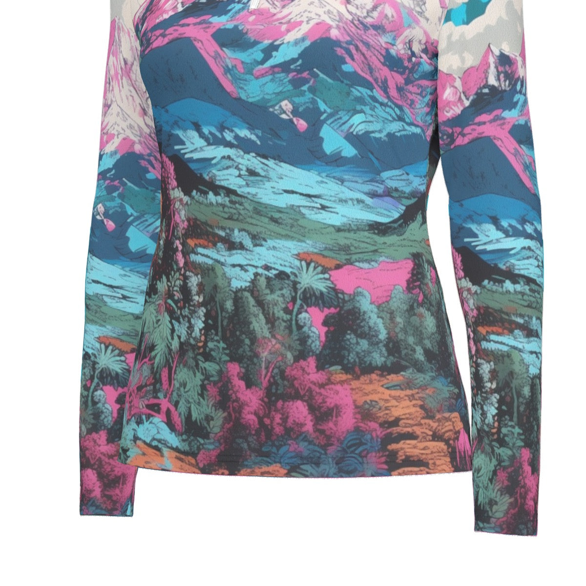 All-Over Print Women's Sports Collar Jersey With Long Sleeve