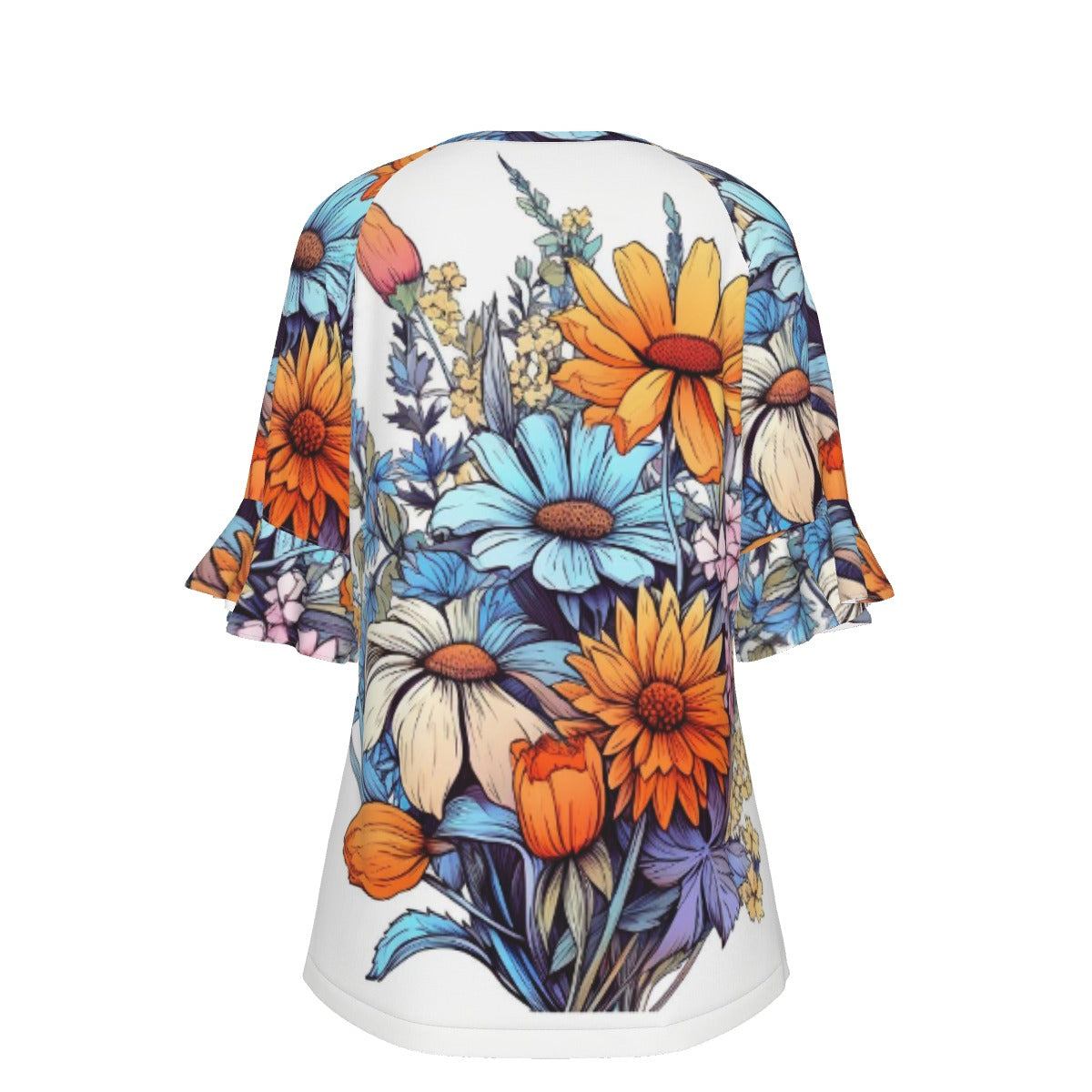 All-Over Print V-neck Women's T-shirt With Bell Sleeve