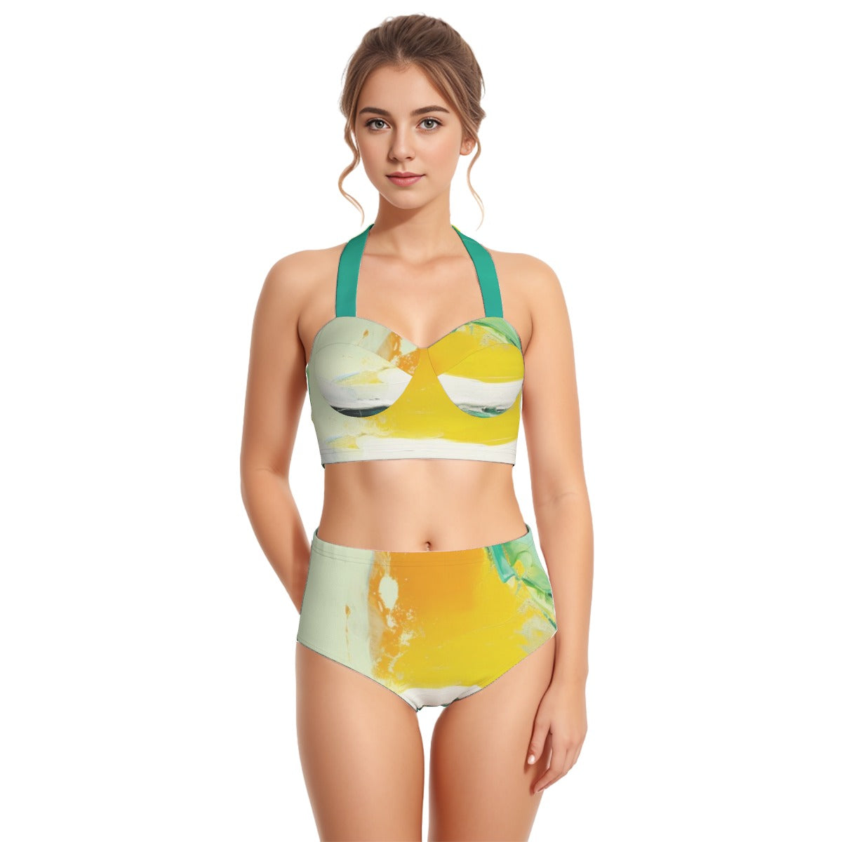 All-Over Print Women's Swimsuit Set With Halter