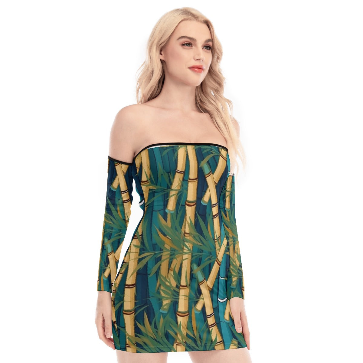 All-Over Print Women's Off-shoulder Back Lace-up Dress