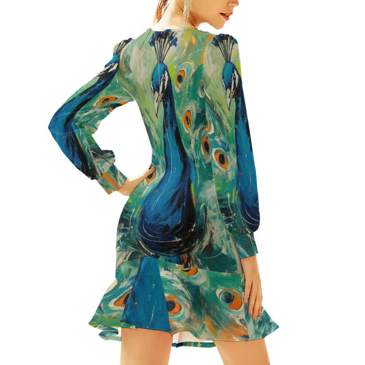 All-Over Print Women's Ruffle Hem Skinny Dress