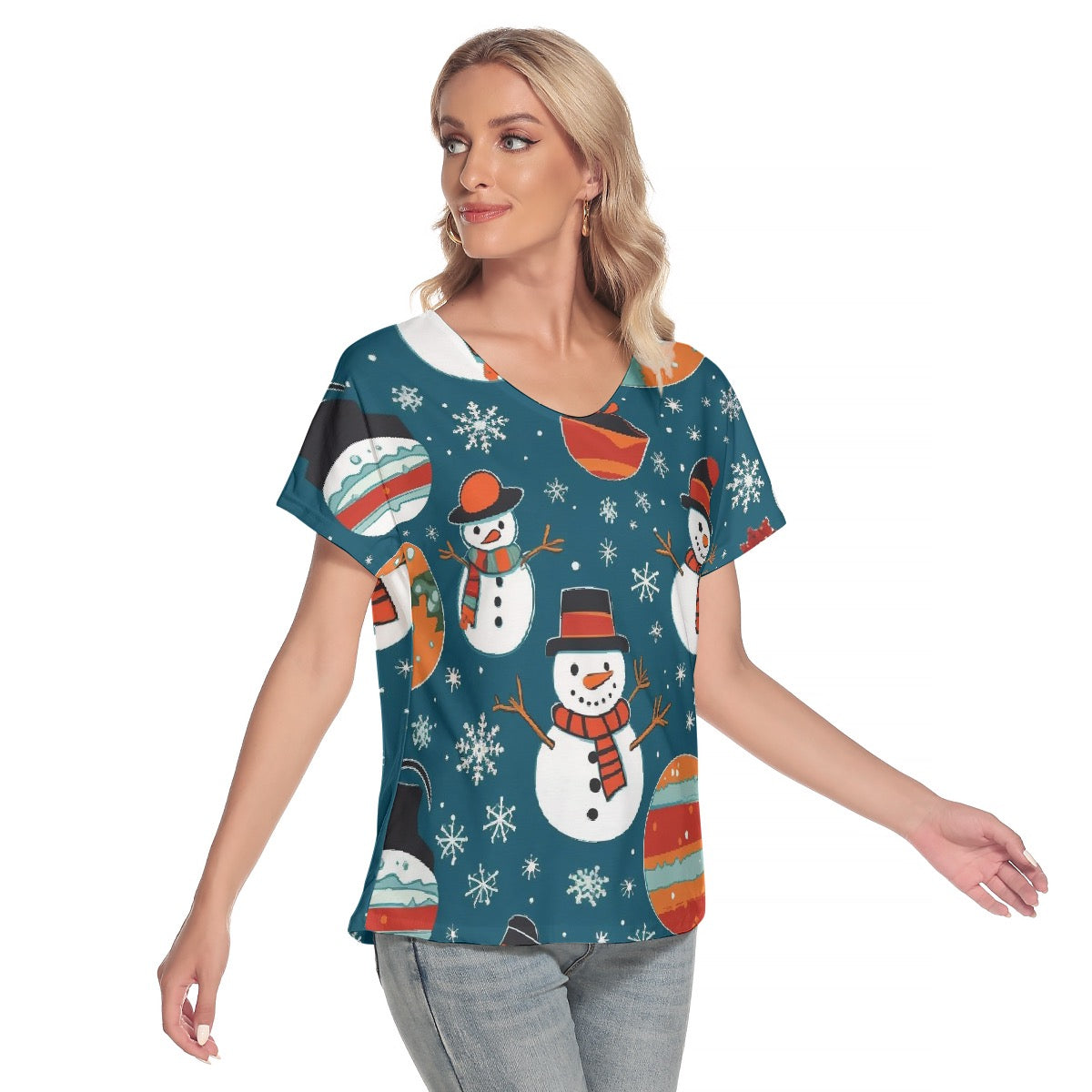 All-Over Print Women's Loose V-neck Short Sleeve T-shirt