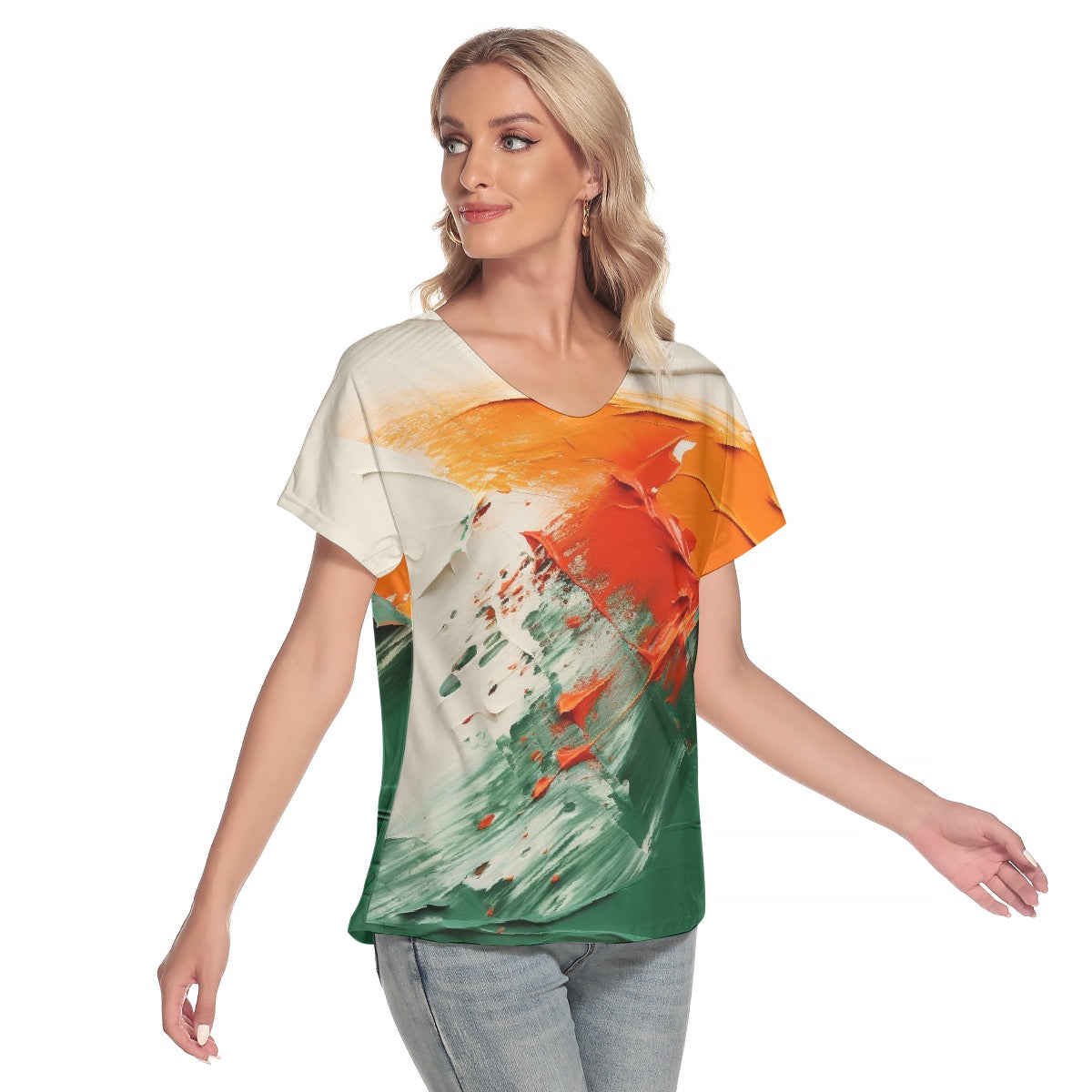 All-Over Print Women's Loose V-neck Short Sleeve T-shirt