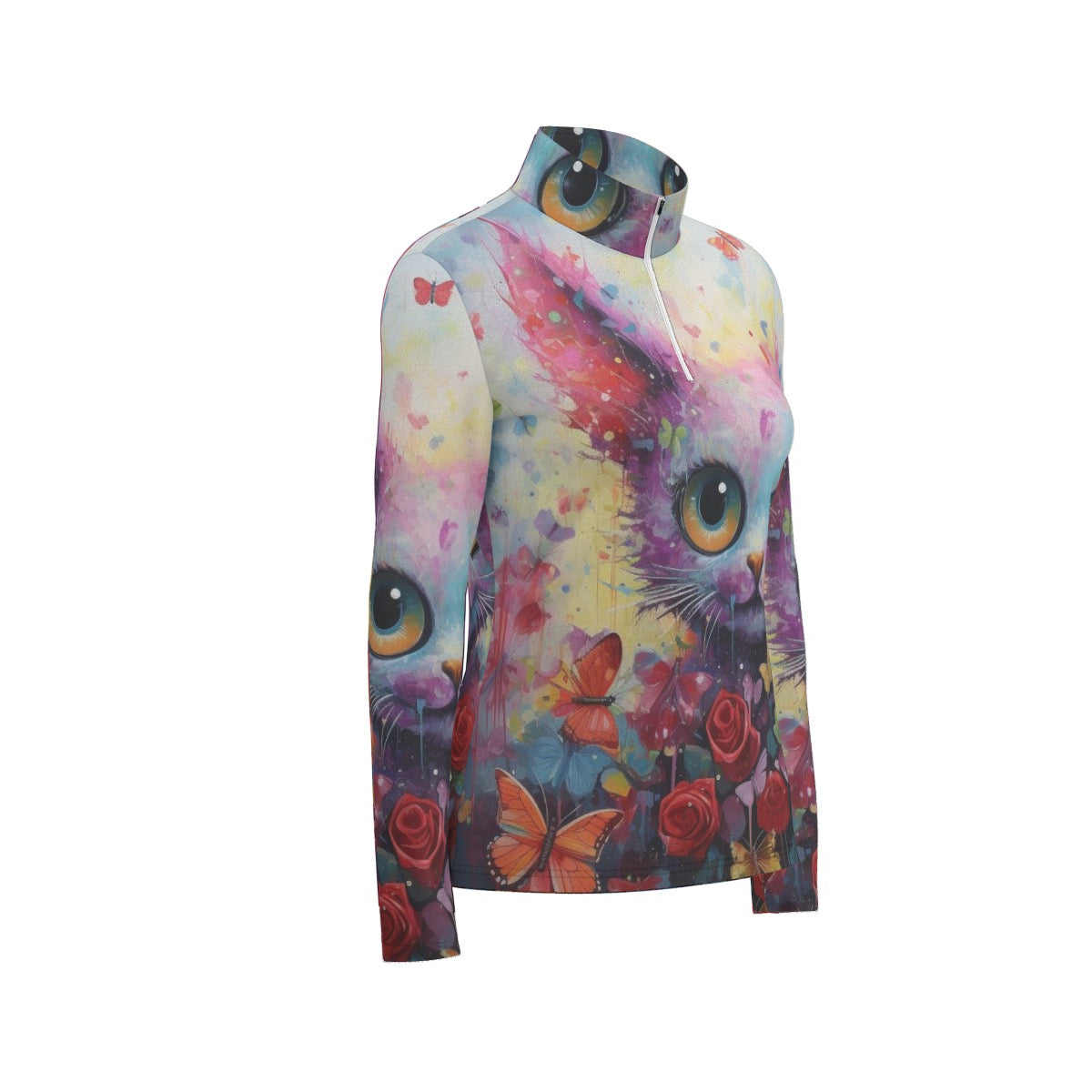 All-Over Print Women's Sports Collar Jersey With Long Sleeve