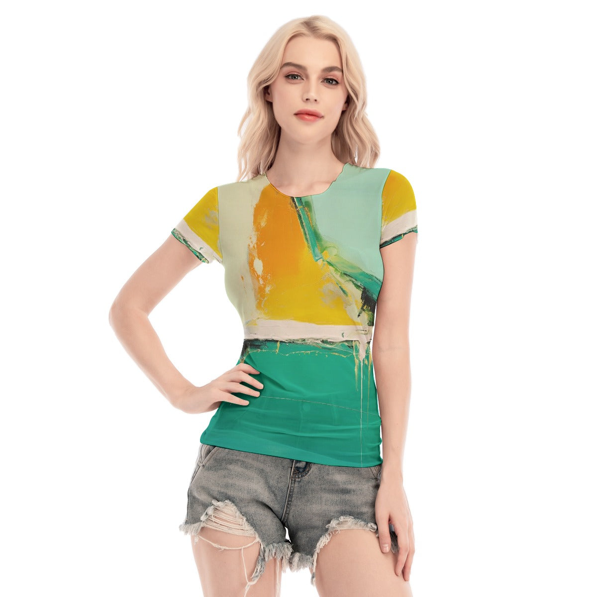 All-Over Print Women's Short Sleeve Mesh Blouse