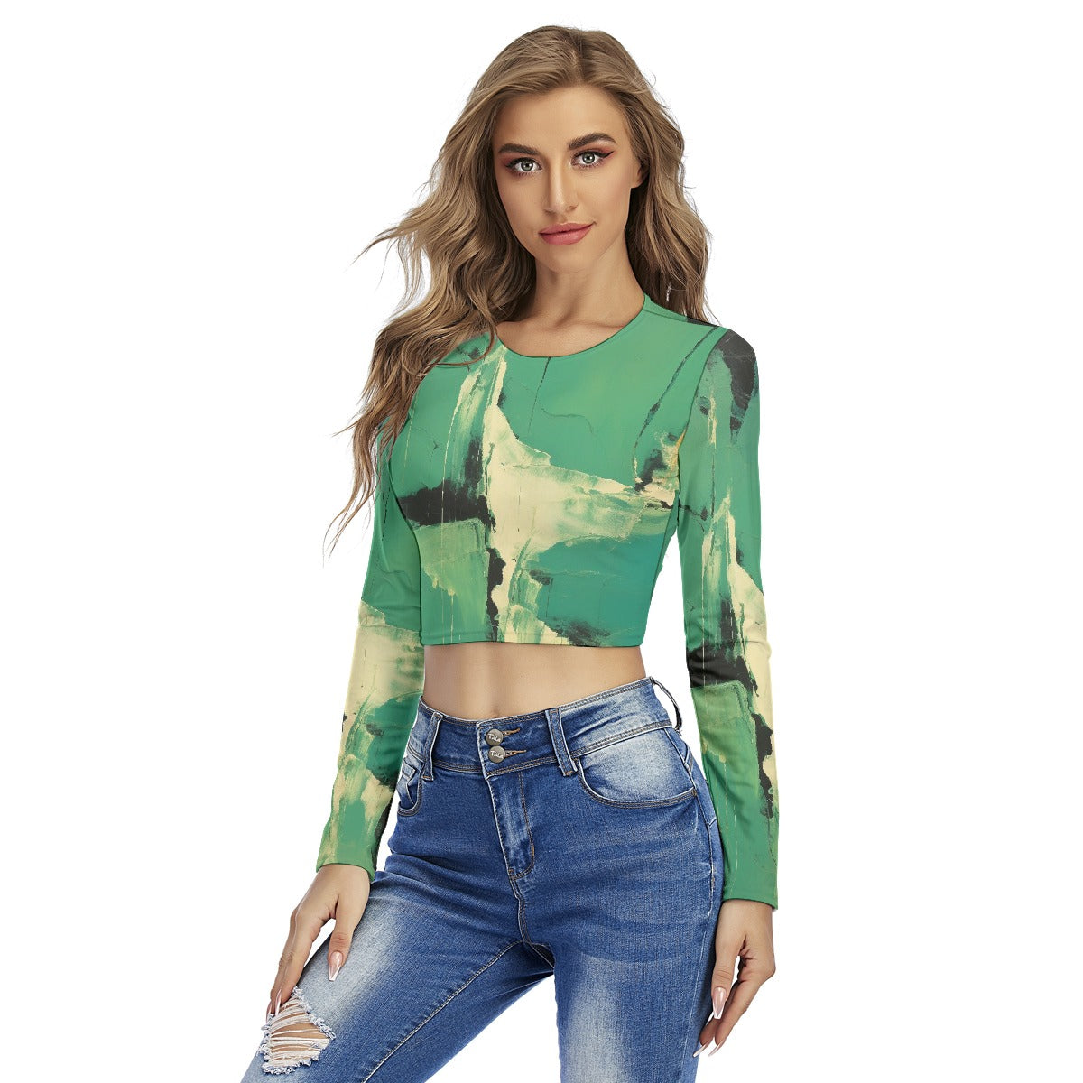 All-Over Print Women's Round Neck Crop Top T-Shirt