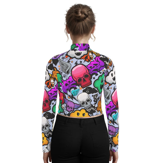 Eco-Friendly All-Over Print Women's Turtleneck T-shirt With Long Sleeve