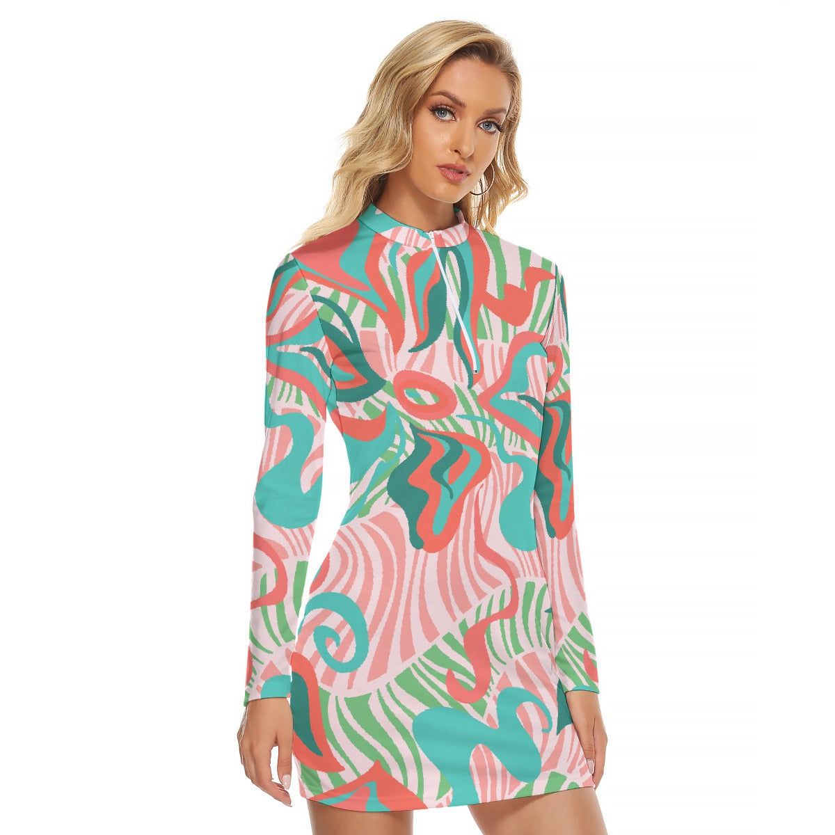 All-Over Print Women's Zip Front Tight Dress