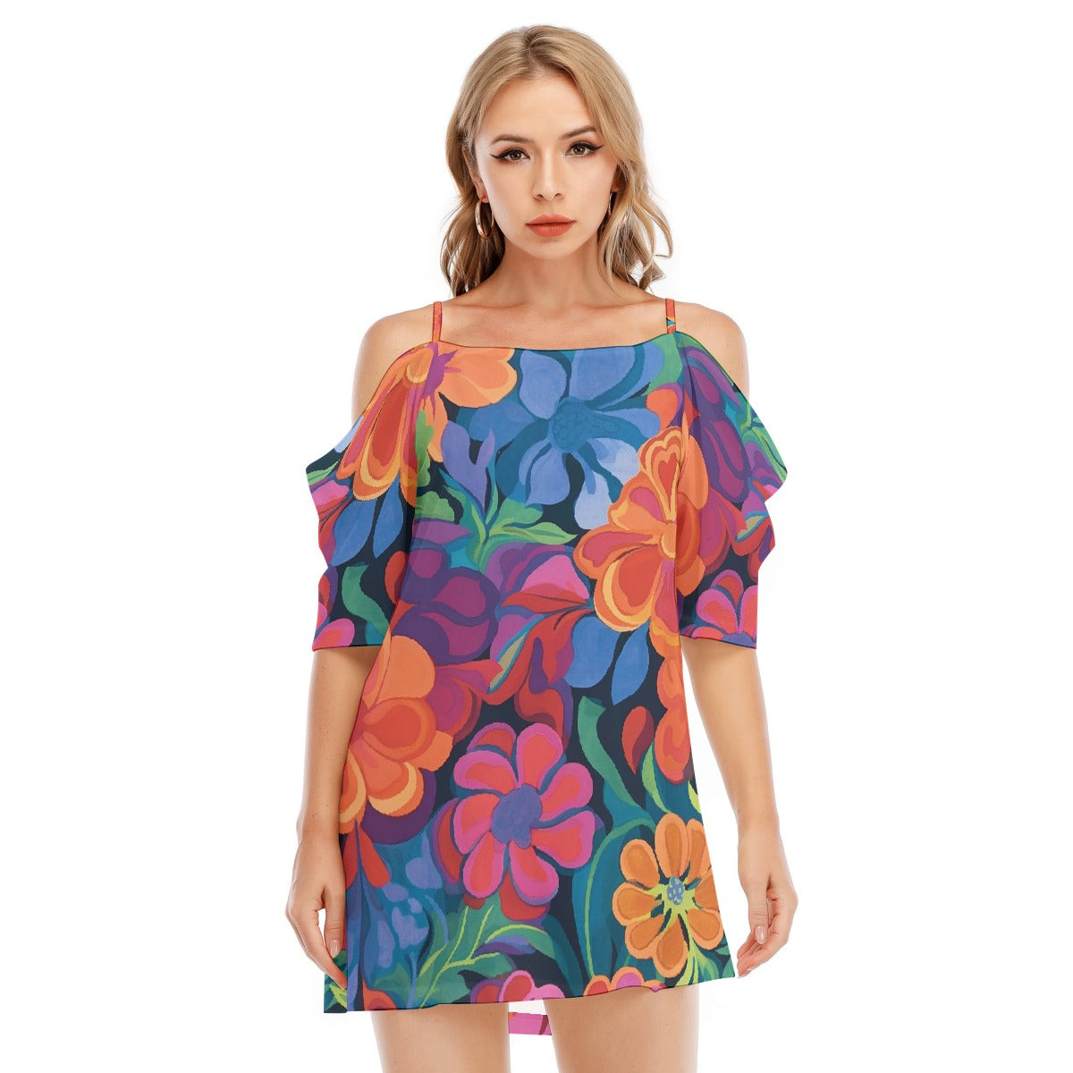 All-Over Print Women's Off-shoulder Cami Dress