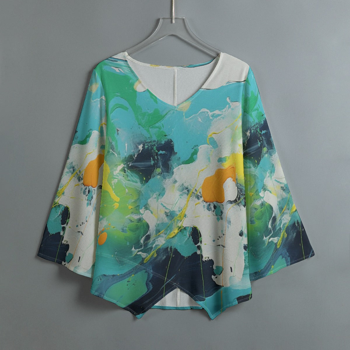 All-Over Print Women's V-neck T-shirt With Irregular Hem